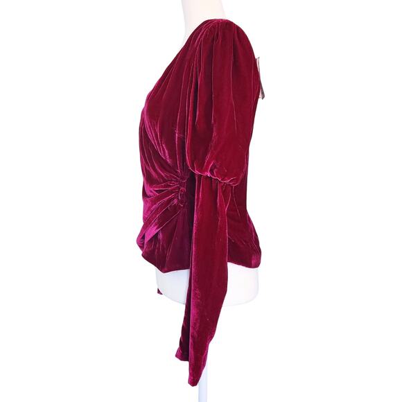 Cinq à Sept Theo Velvet Puff Sleeve Wrap Top Fuschia Sz S Silk Rayon Blend NWT - Picture 4 of 11